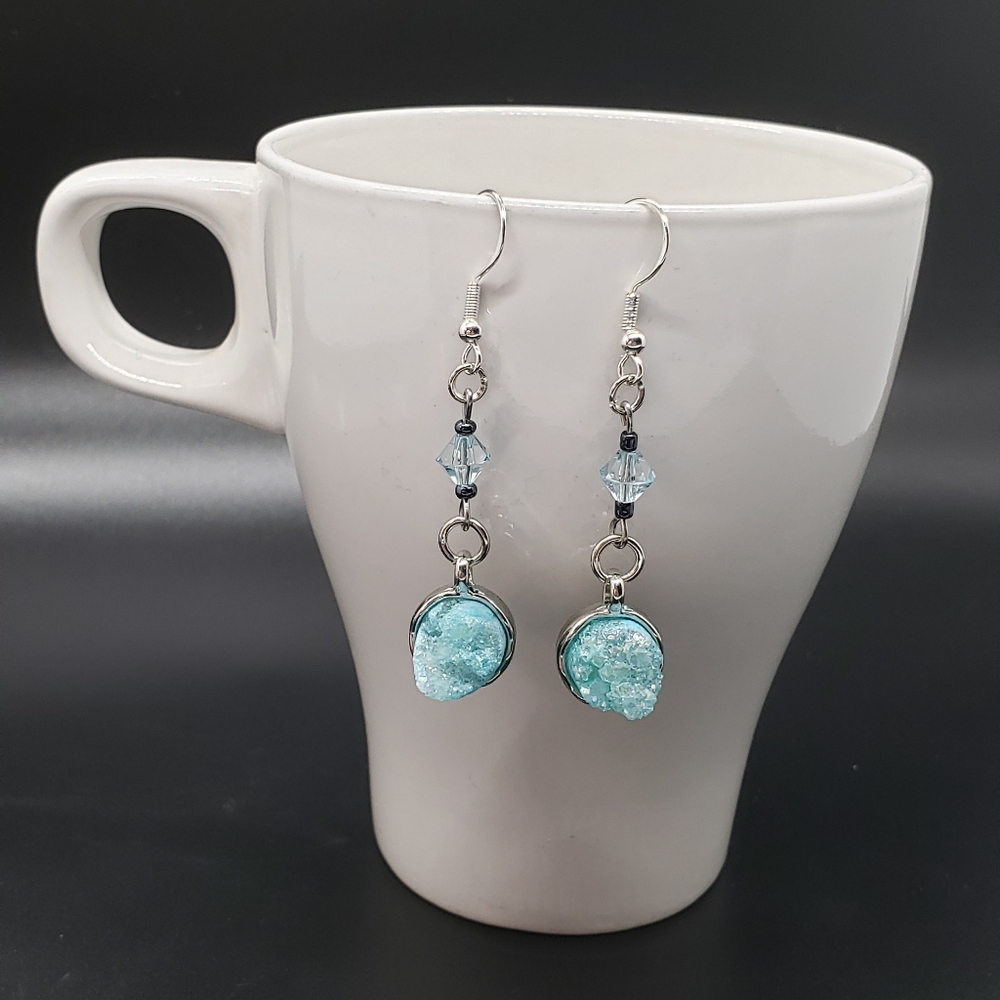Blue Gem Sparkling Rock Sterling Silver Earrings
